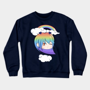 Kawaii Chibi Face Rainbow On Clouds Crewneck Sweatshirt